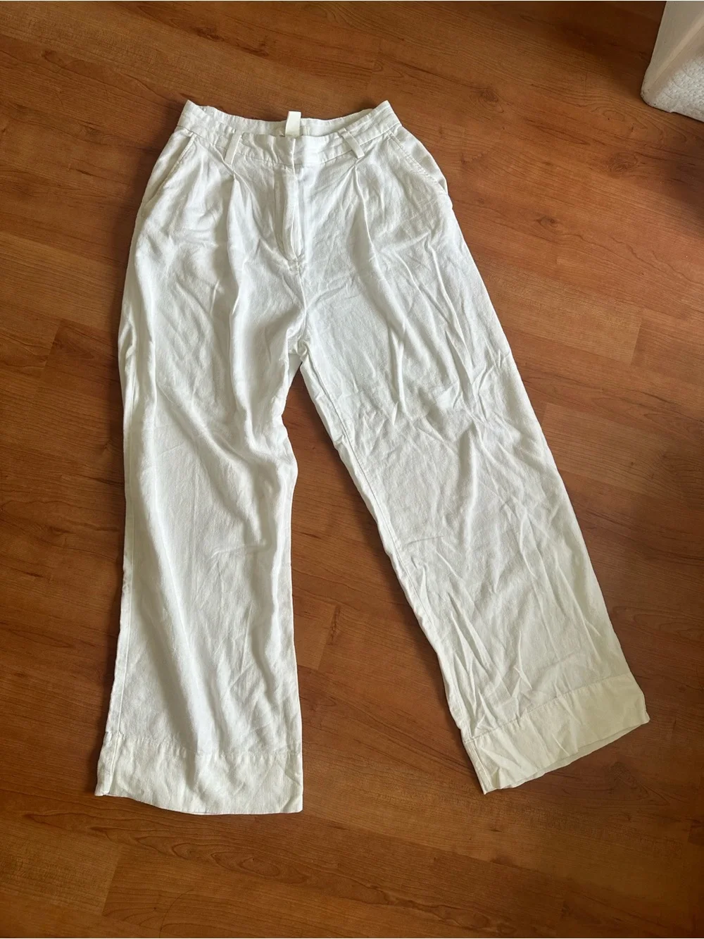 H&M White Linen-Blend Chinos